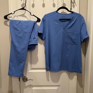 Figs Periwinkle Blue Scrub Top and Pants Set